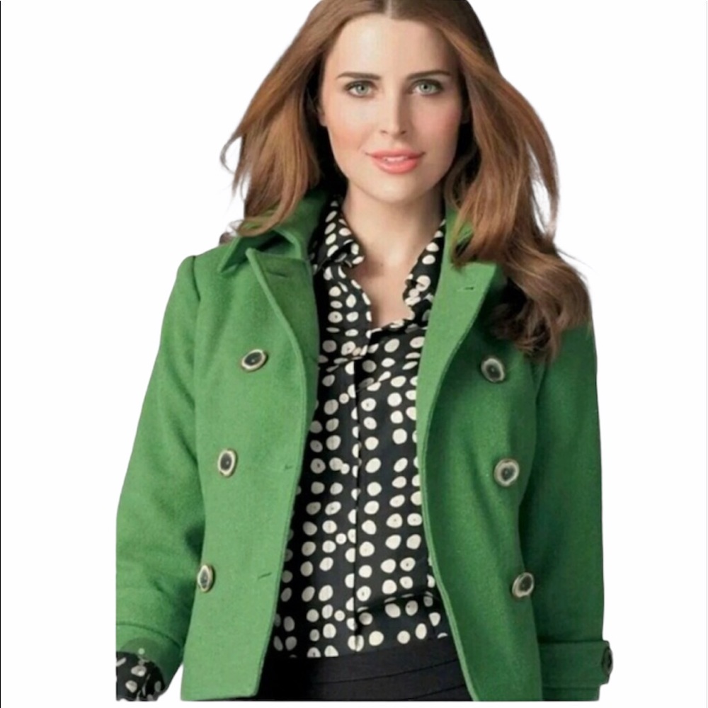 CAbi 659 green wool blend pea coat jacket size 6